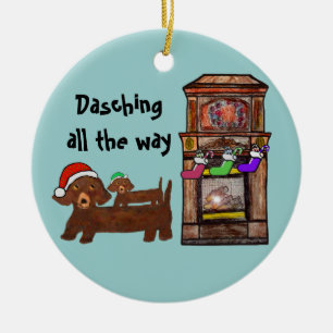 Dachshing all the way ceramic tree decoration
