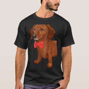 Dachshund-2 Sided Long Dacshund With Bow Tie T-Shirt
