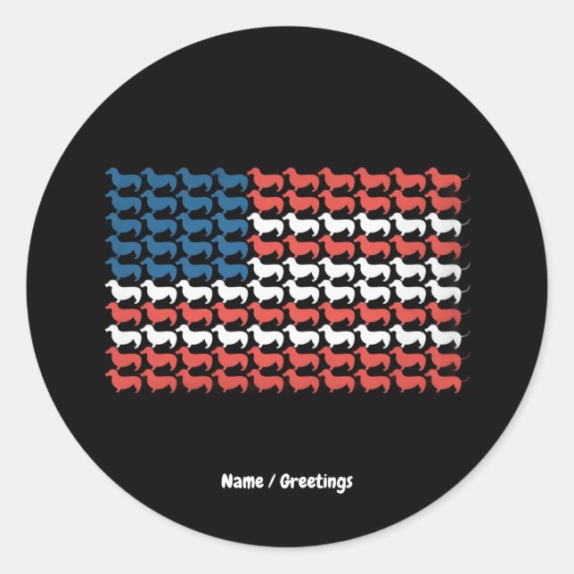 Dachshund 4th of July American Flag Patriotic  Classic Round Sticker (Front)