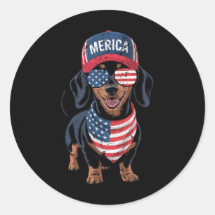 Dachshund 4th Of July Us American Flag Doxie Dog P Classic Round Sticker