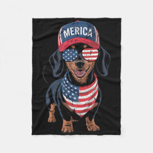 Dachshund 4th Of July Us American Flag Doxie Dog P Fleece Blanket