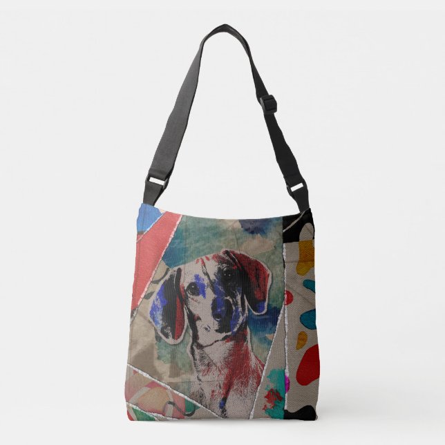 Dachshund Abstract mixed media digital art collage Crossbody Bag (Front)