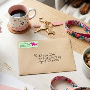 Dachshund Address Labels Preppy Pink and Green