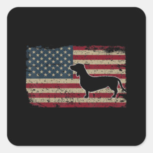 Dachshund America Flag Patriotic Weiner Dog Gift Square Sticker