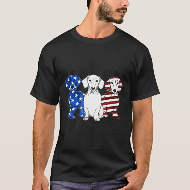 Dachshund American Flag  Men Woman For 4th Of July T-Shirt (Front)