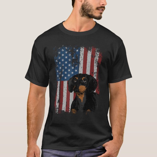 Dachshund American Flag Patriotic Dachshund Owner  T-Shirt (Front)