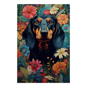 Dachshund Amidst A Symphony Of Flowers Poster