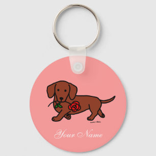 Dachshund and a flower cartoon key ring