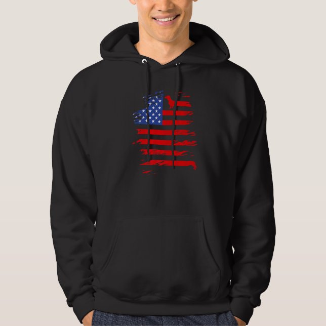 Dachshund And America Flag Patriotic Weiner Dog Hoodie (Front)