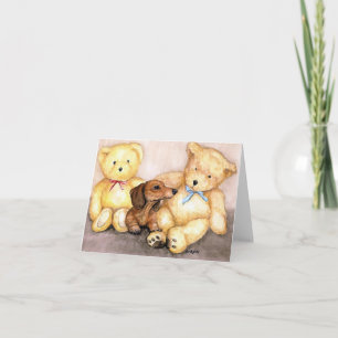 "Dachshund and Bear Friends" Dog Art Notecard