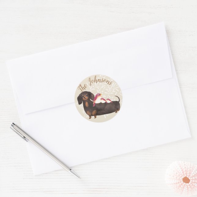 Dachshund and Birds Family Classic Round Sticker (Envelope)