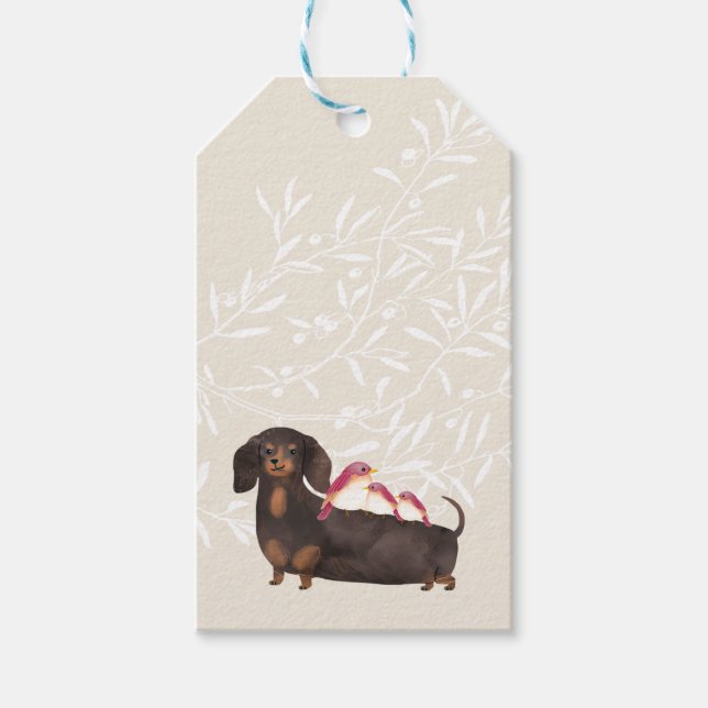 Dachshund and Birds Family Gift Tags (Front)