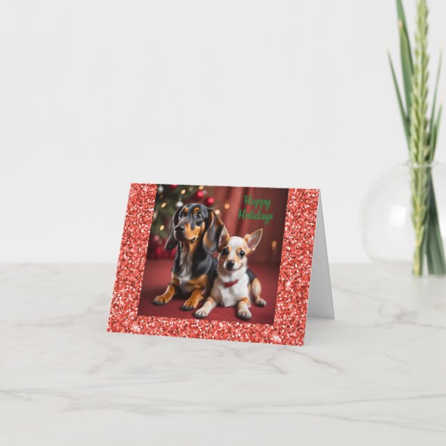 Dachshund and Chihuahua Christmas Card (Front)