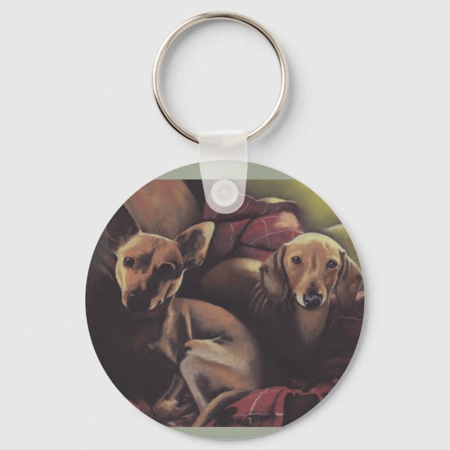 Dachshund and Chihuahua Snuggle Key Ring (Front)