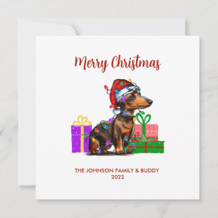 Dachshund and Christmas Lights Holiday Card