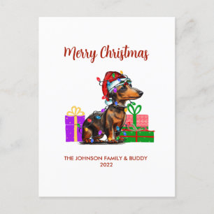 Dachshund and Christmas Lights Holiday Postcard