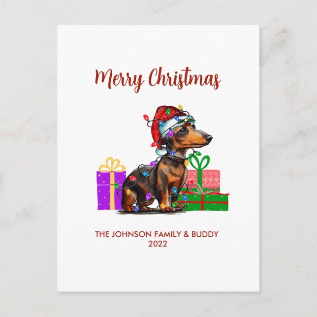 Dachshund and Christmas Lights Holiday Postcard (Front)