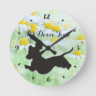 Dachshund and Daisies Wall Clock