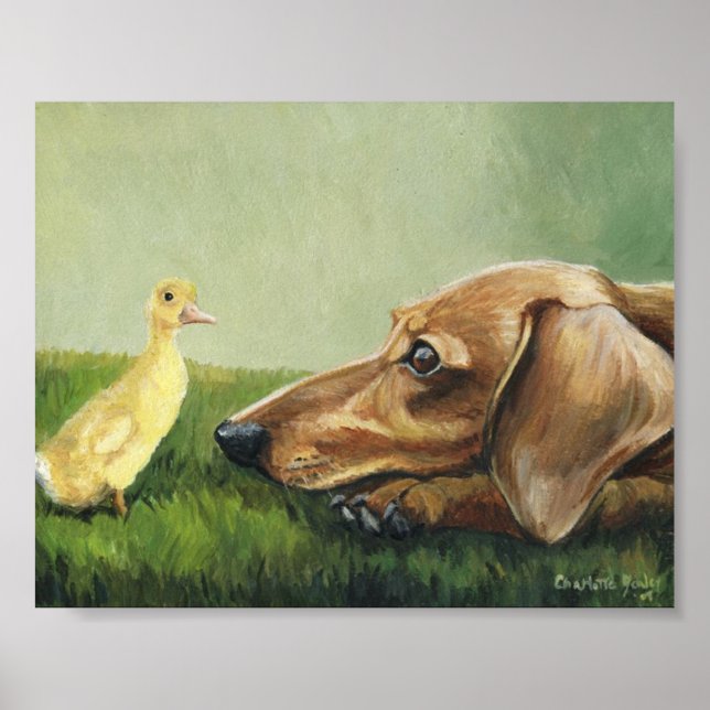 "Dachshund and Duckling" Dog Art Canvas Print (Front)
