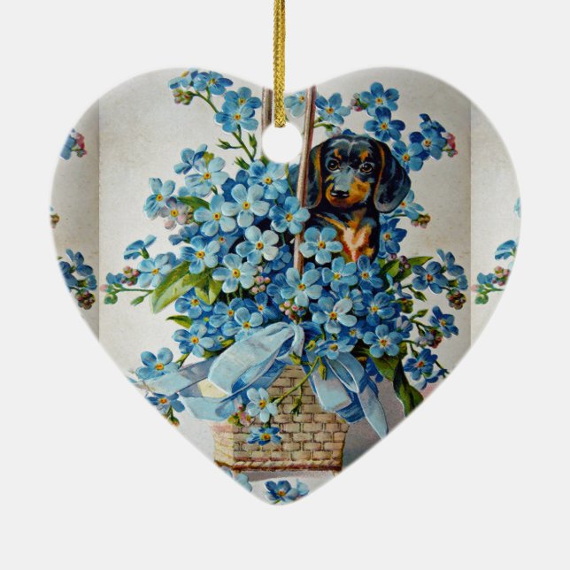 Dachshund and Forget-Me-Nots Ceramic Tree Decoration (Back)