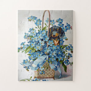 Dachshund and Forget-Me-Nots Jigsaw Puzzle