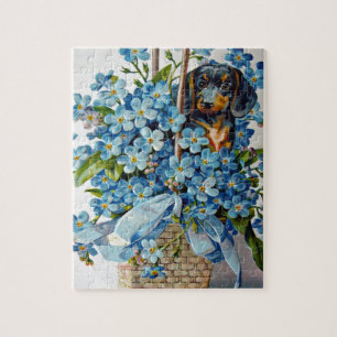 Dachshund and Forget-Me-Nots Jigsaw Puzzle