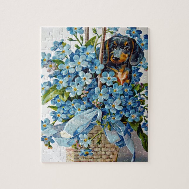 Dachshund and Forget-Me-Nots Jigsaw Puzzle (Vertical)