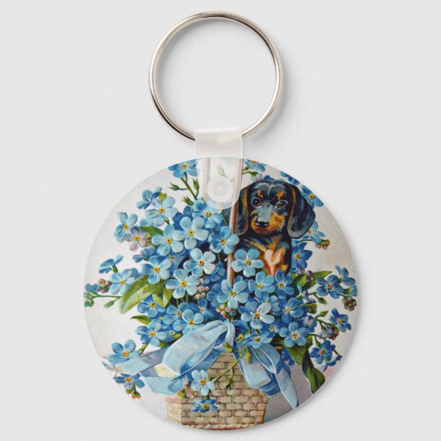 Dachshund and Forget-Me-Nots Key Ring (Front)