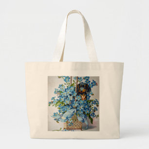 Dachshund and Forget-Me-Nots Large Tote Bag