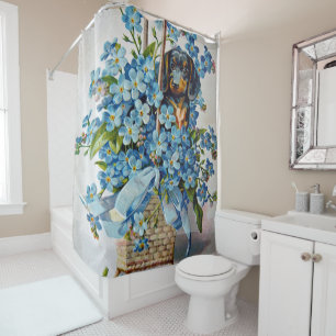 Dachshund and Forget-Me-Nots Shower Curtain