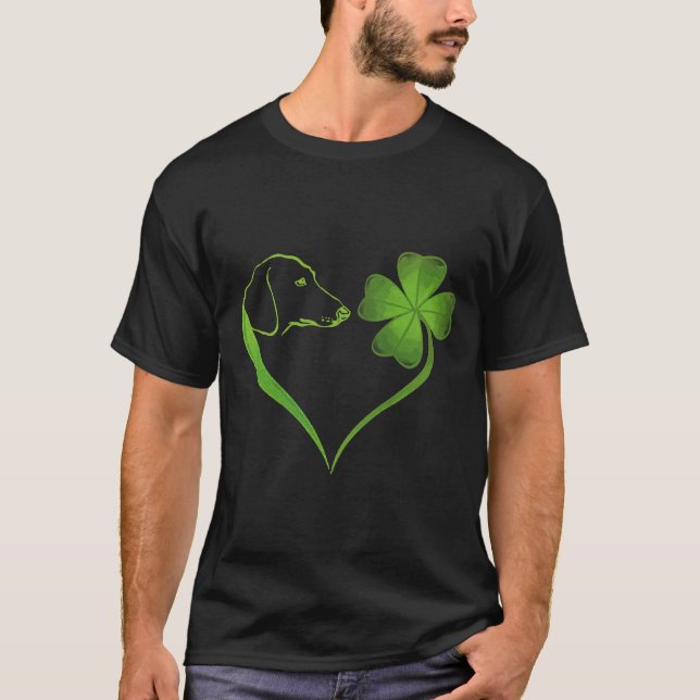 Dachshund And Four Leaf Clover Heart Shape T-Shirt (Front)