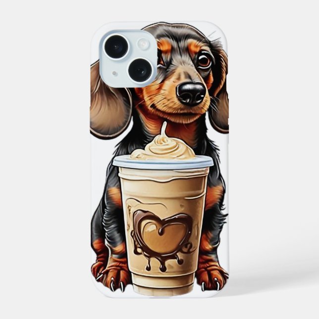 Dachshund and Iced Coffee iPhone 15 Case (Back)