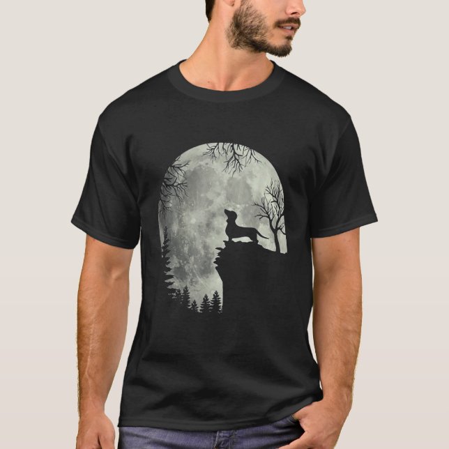 Dachshund And Moon Design T-Shirt (Front)