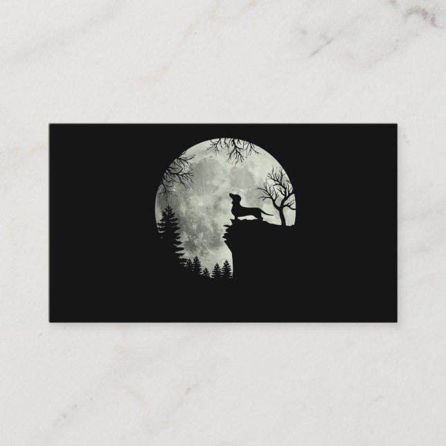 Dachshund And Moon Halloween Business Card (Front)