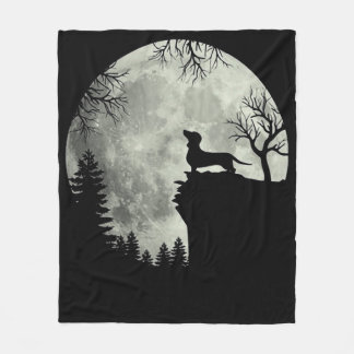 Dachshund And Moon Halloween Fleece Blanket