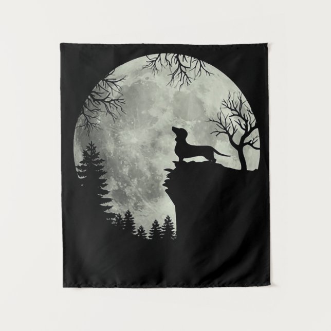 Dachshund And Moon Halloween Tapestry (Front)