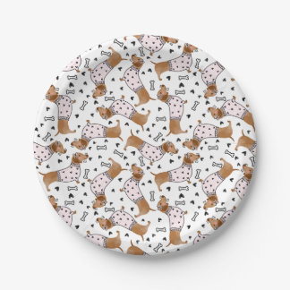 Dachshund and pink jumpers, sweet watercolor dogs paper plate
