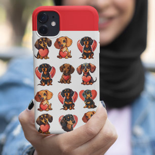 Dachshund and Red Heart Valentine Watercolor iPhone 11 Case