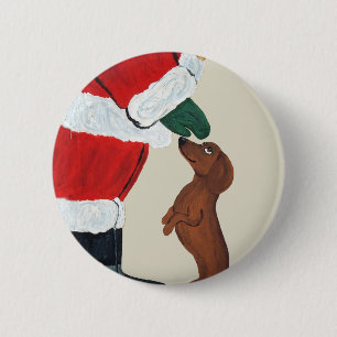Dachshund And Santa 6 Cm Round Badge
