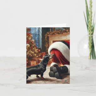 Dachshund and Santa Folded Greeting Card