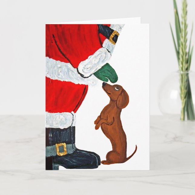 Dachshund And Santa Holiday Card (Front)