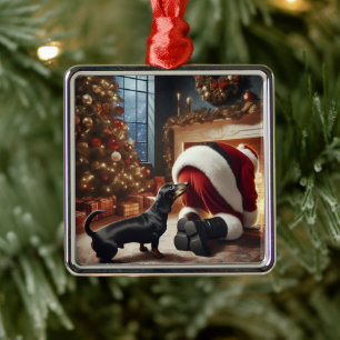 Dachshund and Santa Metal Tree Decoration