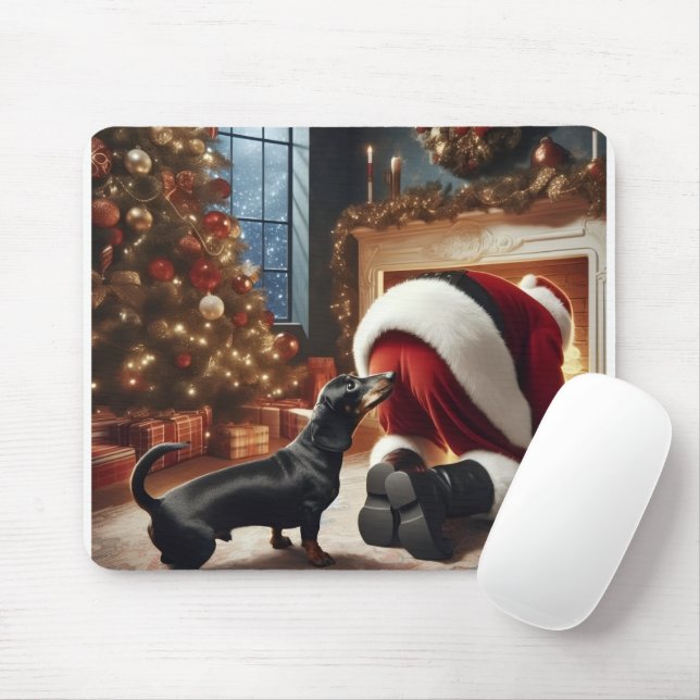 Dachshund and Santa  Mouse Mat (With Mouse)