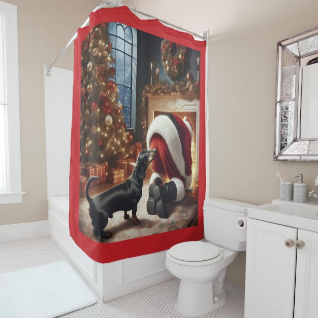 Dachshund and Santa  Shower Curtain (In Situ)