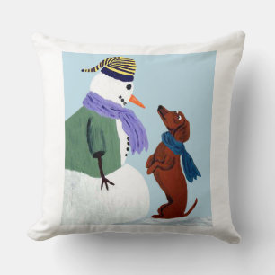 Dachshund And Snow Man Cushion