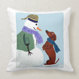 Dachshund And Snow Man Cushion