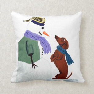 Dachshund And Snowman Cushion