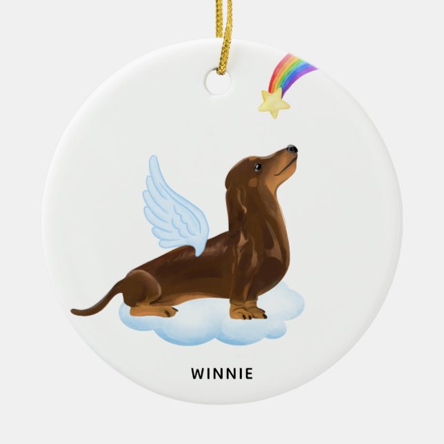 Dachshund Angel Dog Personalised Pet Memorial Ceramic Tree Decoration (Front)