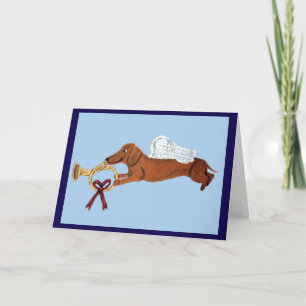 Dachshund Angel with a French Horn Card