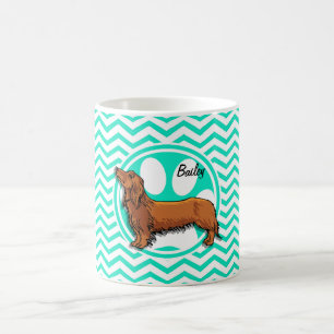 Dachshund; Aqua Green Chevron Coffee Mug